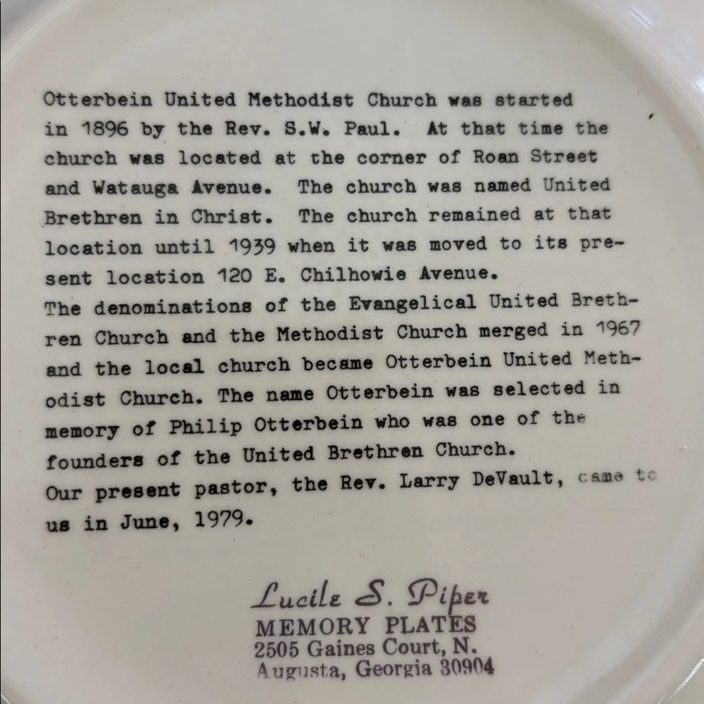Vintage Lucile S Piper Memory Plates Decorative Plate with Church Illustration